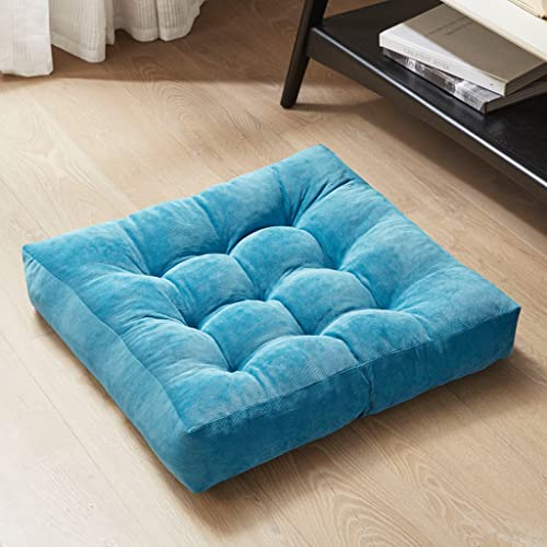 Degrees of Comfort Meditation Floor Pillow, Square Large Pillows Seating for Adults, Tufted Corduroy Thick Cushion for Living Room Tatami, Turquoise, 22x22 Inch - color: Square | Turquiose | 1 Pack, size: 1 Pack