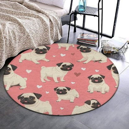 Room Sofa Yoga Soft Round Carpet, Modern Round Area Rug, Non-Slip Machine Washable Kitchen Office Circle Rug Compatible with Funny Cartoon Pugs Puppy Pink 24inch(60cm) - color: Color716, size: 24inch(60cm)