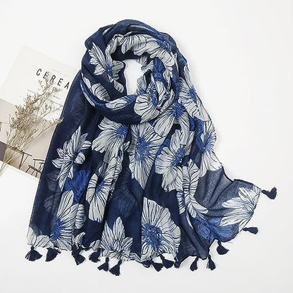 YOUR SMILE Large Boho Scarf for Women Lightweight Floral Printed Scarves Fall Winter Fashion Fringed Shawl wraps - color: 33