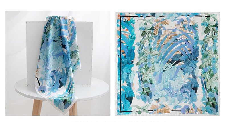 ANDANTINO 100% Mulberry Silk Square Scarf for Hair-25.6" X25.6'' Women Men Natural Silk Neckerchief Digital Printed Headscarf - color: Colorful Plants