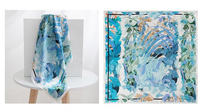 ANDANTINO 100% Mulberry Silk Square Scarf for Hair-25.6" X25.6'' Women Men Natural Silk Neckerchief Digital Printed Headscarf - color: Colorful Plants