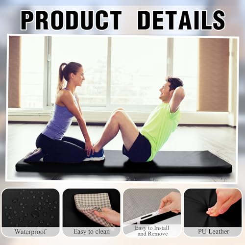 Lyrow 3 Inch 72"x 24" Thick Foldable Yoga Mat with Carry Strap, Non-slip Portable Foam Gym Mat for Yoga, Pilates and Stretching - color: Black