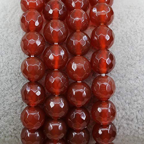 Amandastone Natural Gemstone 8mm Round Beads Stretch Bracelet 7 Inch - color: Faceted Red Agate
