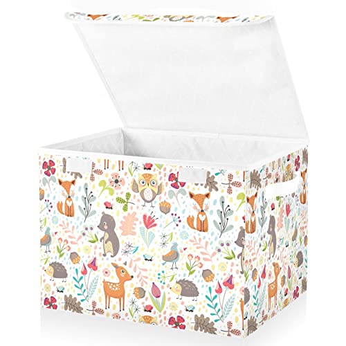 senya Large Storage Bins with Linen Collapsible Foldable Storage Cubes Fabric Closet Organizer Containers Box with Flip-Top Lid for Home Bedroom Office 16.5 x 12.6 x 11.8in Woodland Forest Animals - color: Linen-woodland Forest Animals