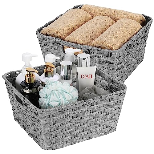 Onlytak Wicker Storage Baskets, Baskets for Shelves, Toilet Paper, Woven Storage Baskets for Organizing, Grey, 12" x 12" x 6", 2-Pack - color: Grey, size: 12" x 12" x 6"