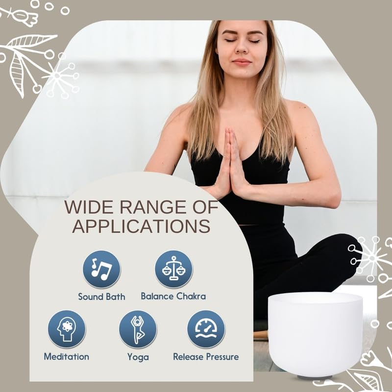 8 inch 432hz White E Note Solar Plexus Chakra Quartz Crystal Singing Bowl, for Healing Mindfulness Meditation Yoga Sound Baths, with Rubber Mallet O-ring - color: White E Note, size: 8 inch