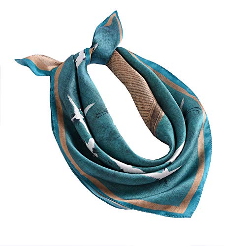 ANDANTINO 100% Mulberry Silk Scarf -21” Lightweight Square Neckerchief – Breathable Digital Printed Scarves with Gift Packed - color: Crane