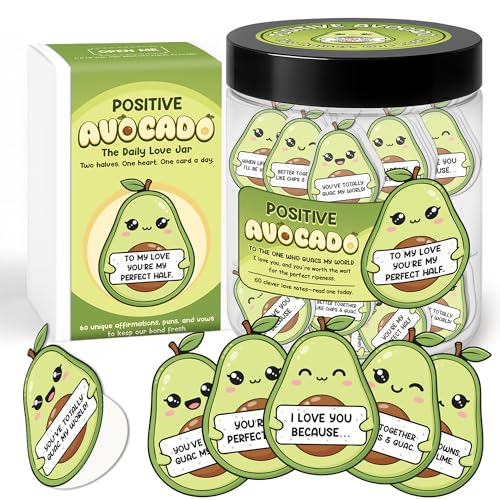 Positive Avocado Jar- 60 Mini Love Notes For Him Her - Cute Birthday Anniversary Stocking Stuffers Gifts For Boyfriend Girlfriend Couple Gifts, Easter Basket Stuffer For Her Him Husband Wife - color: Positive Avocado