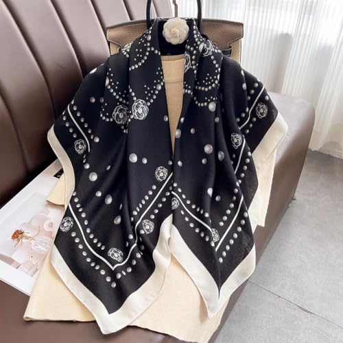 35" Head Scarf Large Square Scarf Like Cotton Hairscarf Fashion Scarves Bandana Night Sleeping Wraps for Women B01 - color: Black Pearl Flower