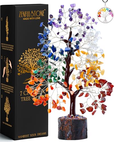 ZENFULSTONE 7 Chakra Tree of Life Spiritual Décor for Home & Office | Handmade Crystal Bonsai for Positive Energy & Healing | Wonderful for Her - color: Chakra Silver Wire 300 Beads