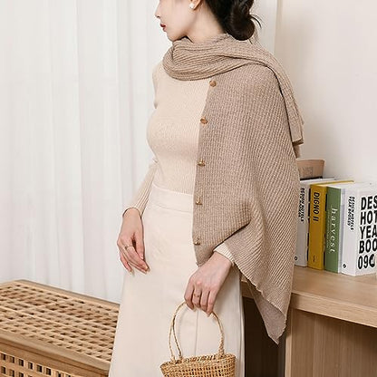 Shawl Wraps Women Fashion Knitted Shawls and Wraps Cardigan Cape Crochet Winter Shoulder Top Sweater Shawl Scarf - color: A Khaki
