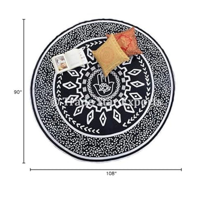 Indian Round Hamsa Tapestry, Decorative Table Cloth, Large Meditation Throw, 72" Round Picnic Blanket, Boho Beach Throw, Ethnic Yoga Mat (Pattern 3)