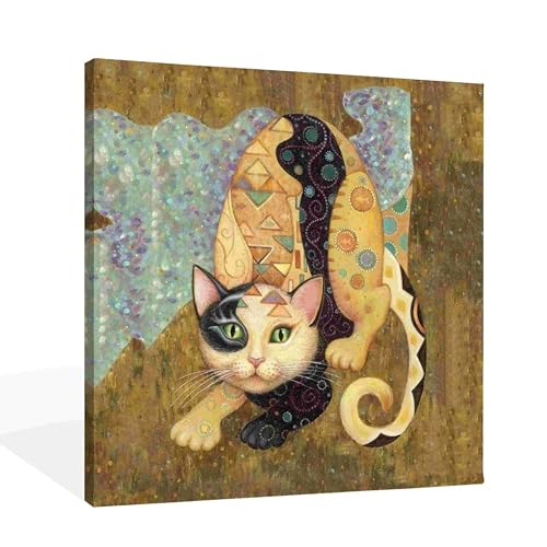 SiuSue Mystical Witchy Boho Cat Spiritual Canvas Wall Art Poster Prints Artwork Pictures Framed for Home Kids Room Bedroom Living Room Meditation Room, 12x12 Inch - color: Cat-5