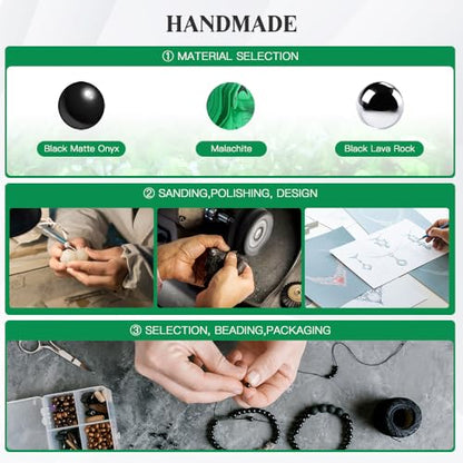 Triple Protection Bracelet - for Protect & Balance - Energy Crystal Handmade Bracelets for Men Women - color: Green