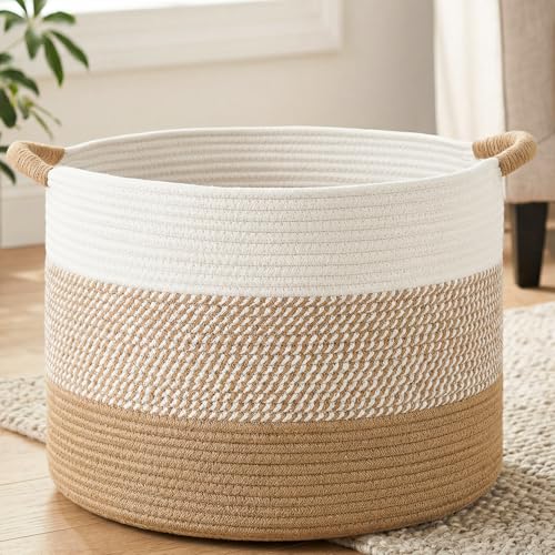 Artfeel 40L Large Cotton Rope Basket, Decorative Woven Blanket Storage for Living Room, Boho Toy Storage & Toy Box for Kids, Versatile Laundry Basket & Nursery Hamper for Blankets(Brown) - color: Brown, size: 40l