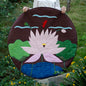 Handmade Lotus Applique Meditation Rug, Round Quilted Floor Mat, 43.3 Inch Cotton Patchwork Decor Rug for Yoga, Zen Space & Living Room