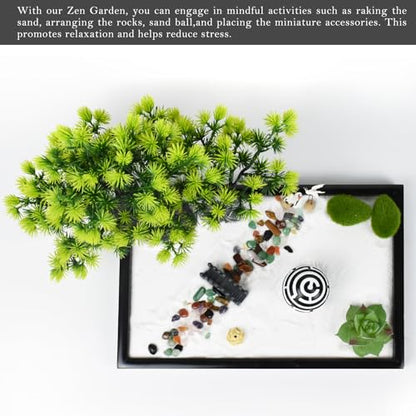 Artcome Japanese Zen Sand Garden for Desk - Home, Office Desk Accessories - Crafted Meditation Therapy Rectangle Tray - Mindful Relaxation Tool for Stress Relief - color: Black Ball