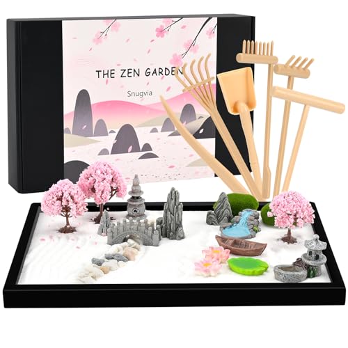 Zen Garden Kit for Desk 12x8in Premium Sand Tray Therapy Kit, Japanese Mini Zen Sand Garden Gift Set, 20 Accessories, Stress Relief Gifts, Meditation Home Office Desk Decor