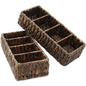 Casafield Set of 2 Water Hyacinth Basket Organizers with 4 Sections, Espresso - Woven Storage Bins for Bathroom, Laundry, Pantry, Office, Shelves