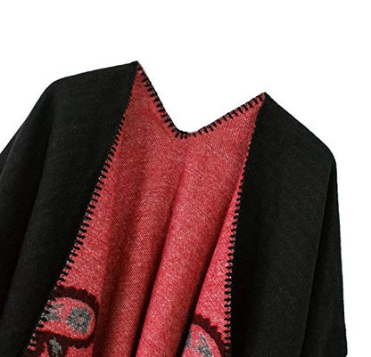 Urban CoCo Women's Color Block Shawl Wrap Open Front Poncho Cape - color: Series 21-black