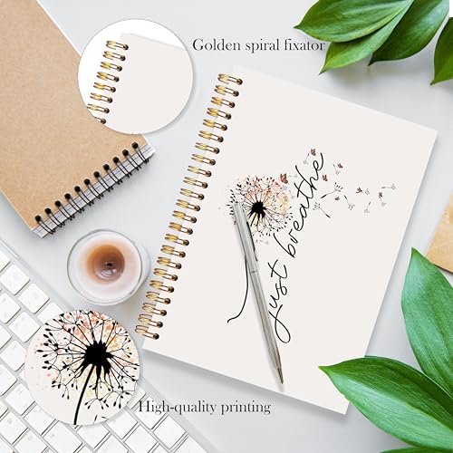Just Breathe Dandelion Spiral Notebook, Mental Health Journal for Women, Anti Anxiety Relief Gifts Notebook, Inspirational Positive Dandelion Floral Journal, 5.5x8.3