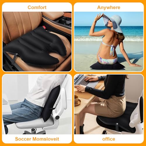 DAWNTREES 2-in-1 Inflatable Seat Cushion & Lumbar Support – Lightweight & Waterproof – Portable Air Cushion for Office Chair, Car, Travel, Camping – Black - size: 1 PACK