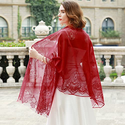 RIIQIICHY Shawls and Wraps for Evening Dresses Scarfs for Women Pashmina Wedding Formal Shawl - color: Red-3