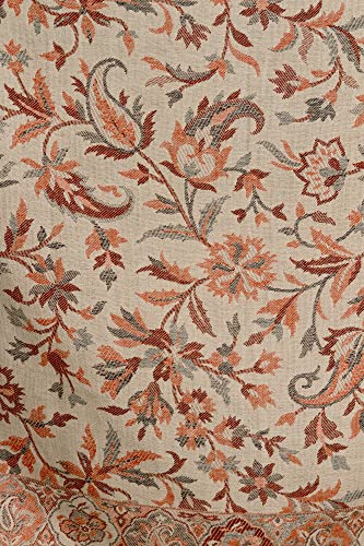 Exotic India Women Reversible Jamawar Wool Shawl with Woven Flowers | Ethnic Beautiful Floral Weave Stole, Dupatta - color: Warm Sand