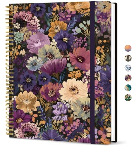 Large Spiral Lined Journal for Women, 8.5" x 11" Notebooks for Work Collge Ruled, A4 Aesthetic Cute Journaling Notebooks for Writing, Plastic Cover, Midnight Bloom - color: R-Midnight Bloom