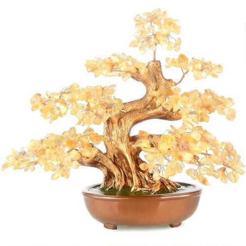 Citrine Chakra Tree Bonsai – Handmade Crystal Tree of Life with Natural Gemstones(360 Large Beads),Healing Crystal Office Decor for Good Luck & Positive Energy 8" - color: Citrine Tree With 360 Large Beads