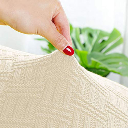 uxcell 100% Cotton Cable Knit Throw Blanket,Soft Lightweight Lap Blanket,Textured Solid Sofa Throw Couch Cover Decors Knitted Blankets, Beige 50"x 60" - color: Beige