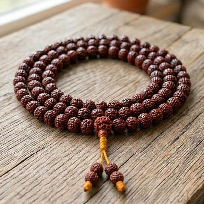 Agan Traders 108 Mala Prayer Beads Necklace for Men & Women – Tibetan Buddhist Prayer Beads Wrist Mala - Handmade Yak Bone Japa Mala Beads for Meditation, Yoga & Healing - color: Rudraksha Rd-8