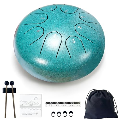 TUOKING Steel Tongue Drum 6 Inch 8 Notes D Major Rain Drum with Carry Bag,Hand pan Drum Mallet and Music Book - Perfect Zen Meditation Instrument, Gift for Beginners & Adults(Malachite) - color: Malachite, size: 6 Inch 8 Notes