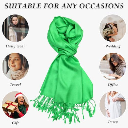 Achillea Lightweight Pashmina Scarf for Women – Soft Silky Shawl Wrap for Evening Dresses, Bridesmaids & Everyday Wear - color: Kelly Green