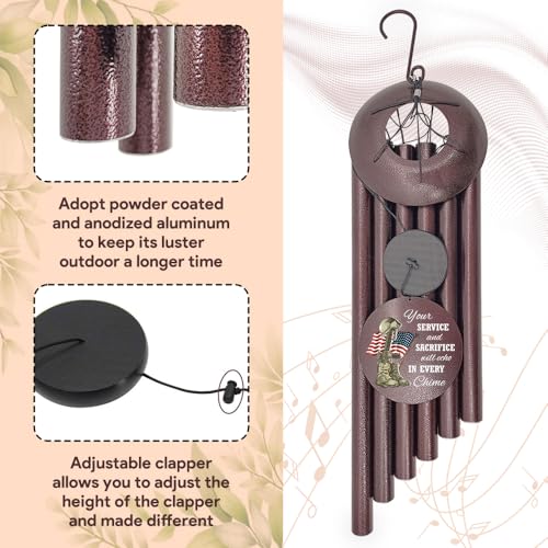 36inch Personalized Wind Chimes, Memorial Wind Chimes for US Veteran, Wind Chime for Loss of Loved Dad, Sympathy Memorial Gifts, Thank You Veteran Solider, Outdoor Decor (Produced in USA)