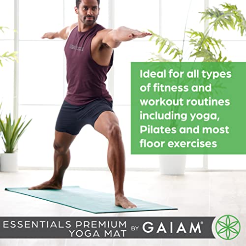Gaiam Essentials 1/4" Thin (6mm) Yoga & Pilates, Fitness & Exercise Mat with Easy-Cinch Carrier Strap Cusion Support For Fitness and Gym Workouts - color: Navy