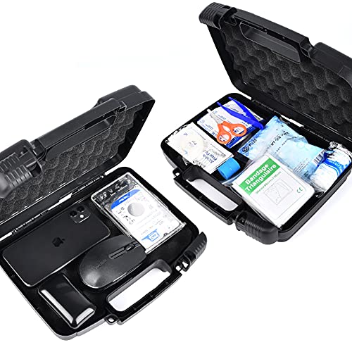 Small Hard Case with Foam, 10" Lightweight Pluck Foam Padded Protection Carrying/Storage Case - Customizable Interior for GoPro, Camera, iPhone, Tablet, Black - Outer Size:10.5” x 8.5” x 3” - style: Inner 10" X 6.2" X 2.8"