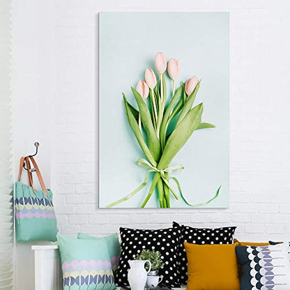 wall26 - Canvas Wall Art - Fresh Pink Tulip Flowers Bouquet - Giclee Print Gallery Wrap Modern Home Art Ready to Hang - 12x18 inches - color: Artwork - 05, size: 18"L x 12"W