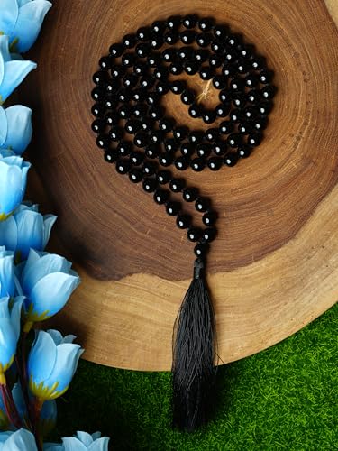 Black Tourmaline 108 Beads Japa Mala Necklace & Bracelet | Natural Semi-Precious Gemstone Prayer Mala for Yoga, Meditation & Mindfulness