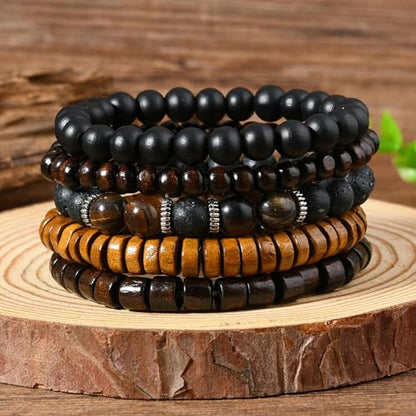 Long tiantian Beaded Bracelets for Men Wooden Bead Bracelets Stackable Layered Stretch Bracelet Trendy Wooden Jewelry Gift for Men - color: D-Bead Bracelets