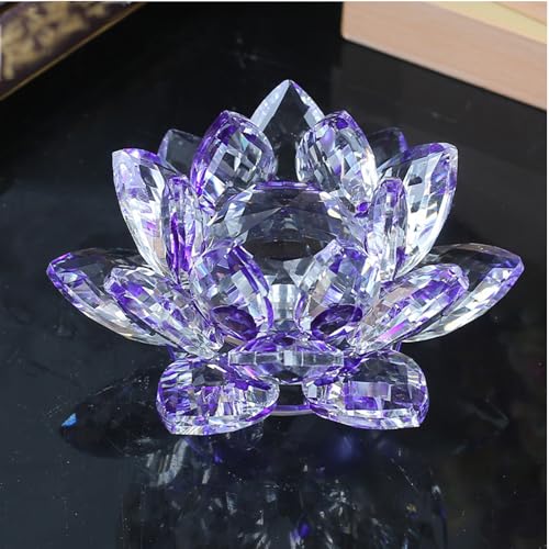 Crystal Lotus Flower Sculpture Decoration Elegant Centerpiece for Bedroom Relaxation and Wellness Interior Piece(Purple) - color: Purple
