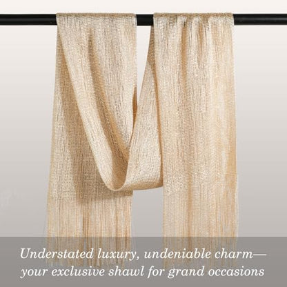 Sumolux Shawls Wraps for Evening Dresses Metallic Glitter Shawls Scarf for Women Sparkling Wedding with Free Buckle - color: Champagne Gold