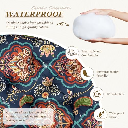 Outdoor Chaise Lounge Chair Cushion 75.1 x 23.6 x 4.7in, Waterproof Replacement Cotton Patio Thickened Pool Lounge Chair Cushion with Ties for Patio Outdoor Furniture,Bohemian - color: Bohemian