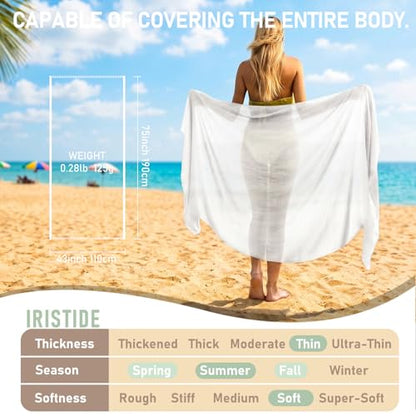 Women Summer Scarfs Large Long Lightweight Linen Beach Gauze Shawl Wrap 75”×43” - color: White