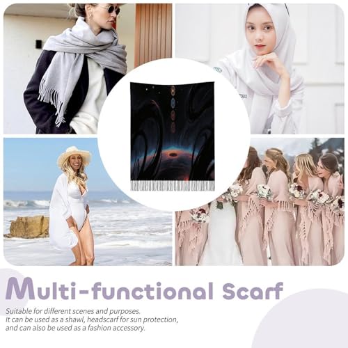 Blacklight Seven Chakra Yoga Meditation Tassel Scarves Winter Scarf for Women Soft Lightweight Shawl Fashion Large Scarves for Daily Wear