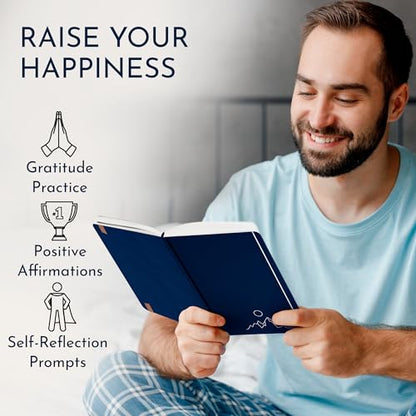 Premium Gratitude Journal for Men – 6 Month Guided Daily Prompts, Habit Tracker – Hardcover, 249 Pages, Lay Flat, 100gsm Paper – Mens Mindfulness Gifts, Mental Health, Self Mastery, Gift Boxed - color: Men - Navy