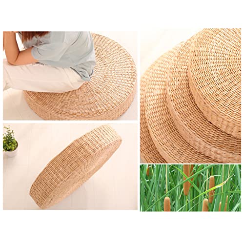 HEVIRGO Tatami Floor Pillow, Round Padded Braided Seat Cushion for Buddha Meditation, Breathable Round Straw Weave Handmade Pillow for Floor 40cm