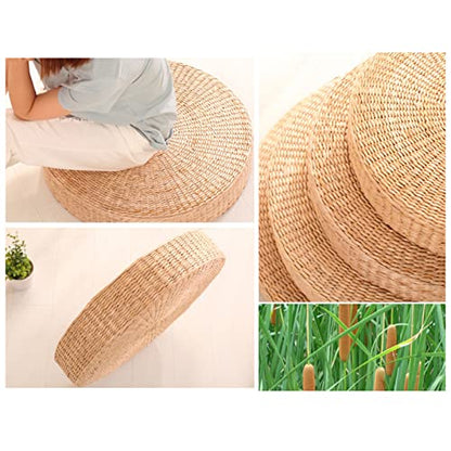 HEVIRGO Tatami Floor Pillow, Round Padded Braided Seat Cushion for Buddha Meditation, Breathable Round Straw Weave Handmade Pillow for Floor 40cm