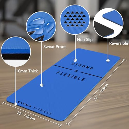 Large Exercise Mat – Extra Thick 10mm Workout Mat (72"x32") – Non-Slip TPE Yoga Mat for Women & Men – Pilates, HIIT, Fitness & Home Gym Mat – Includes Free Carry Bag - color: Blue - Printed