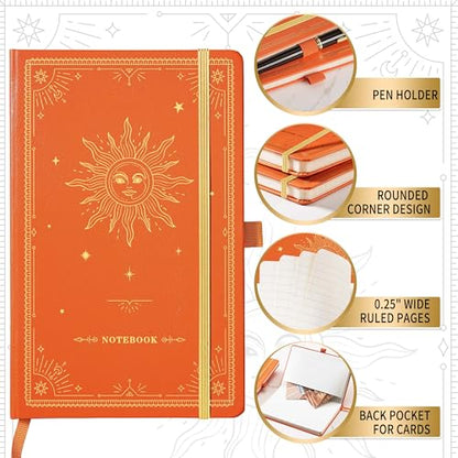 Artfan Ruled Notebook/Journal – Premium Thick Paper Classic Writing Notebook with Pocket + Page Dividers Gifts, Banded, Large, 128 Pages, Hard Cover, Lined (5.3" x 8.26") - Orange - color: Brown 1
